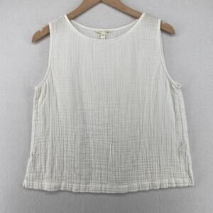 EILEEN FISHER Tank Top M Crinkled Gauze Organic Cotton Boxy Shell White